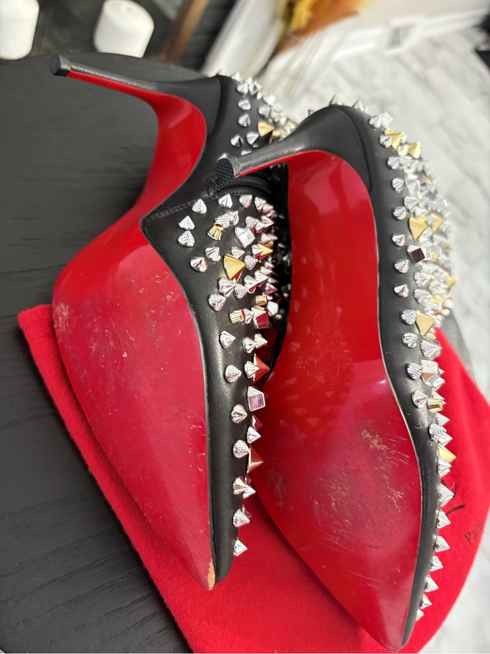 Christian Louboutin So KateBlack Leather Spike & Stud Ankle Boots with Red Soles - Picture 4 of 7